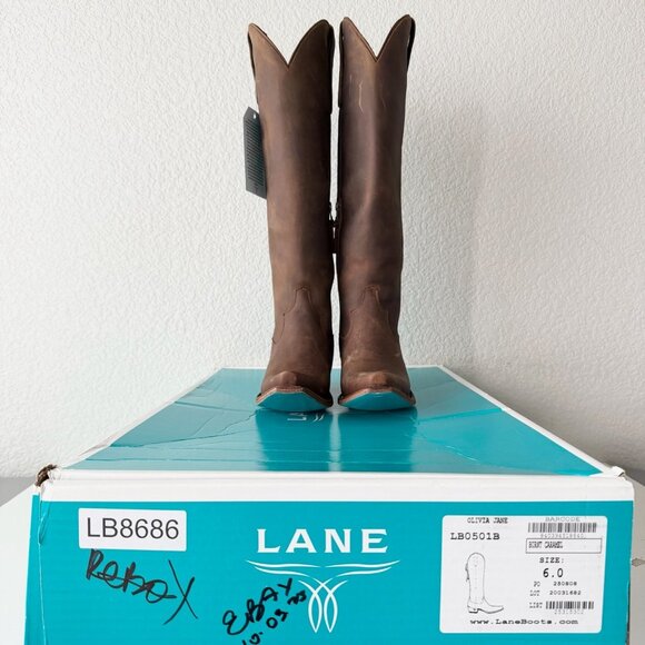 Lane OLIVIA JANE Knee High Womens Cowboy Boots 6 Brown Leather Western Cowgirl - Picture 10 of 11